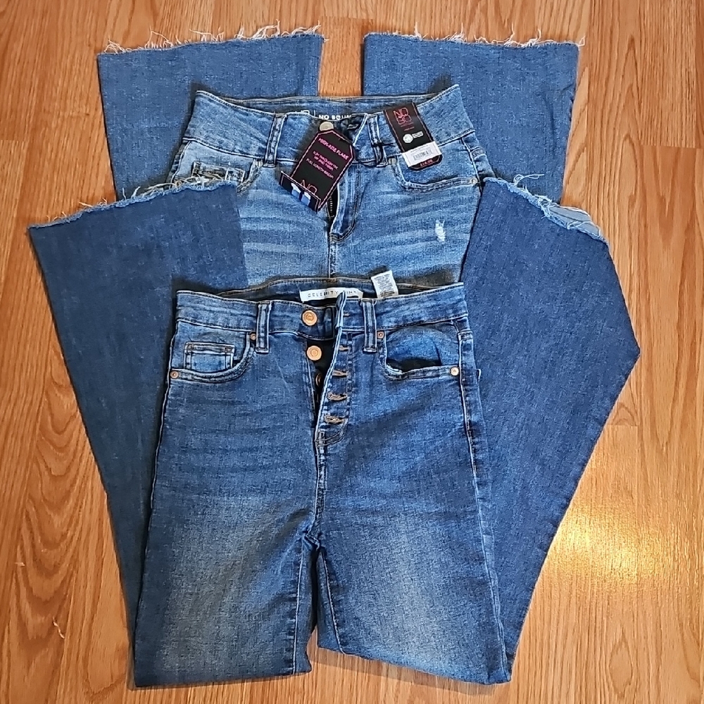 Women's Flared Blue Jeans. Both Have Stretch To Thrm. Very Flattering.